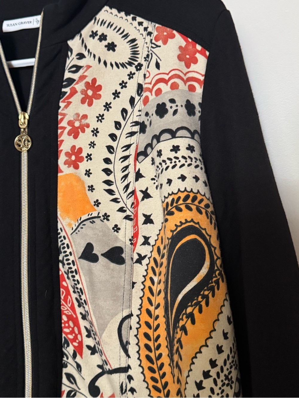 Susan Graver Paisley Zip Front Jacket Black Multi Size M - Picture 7 of 8